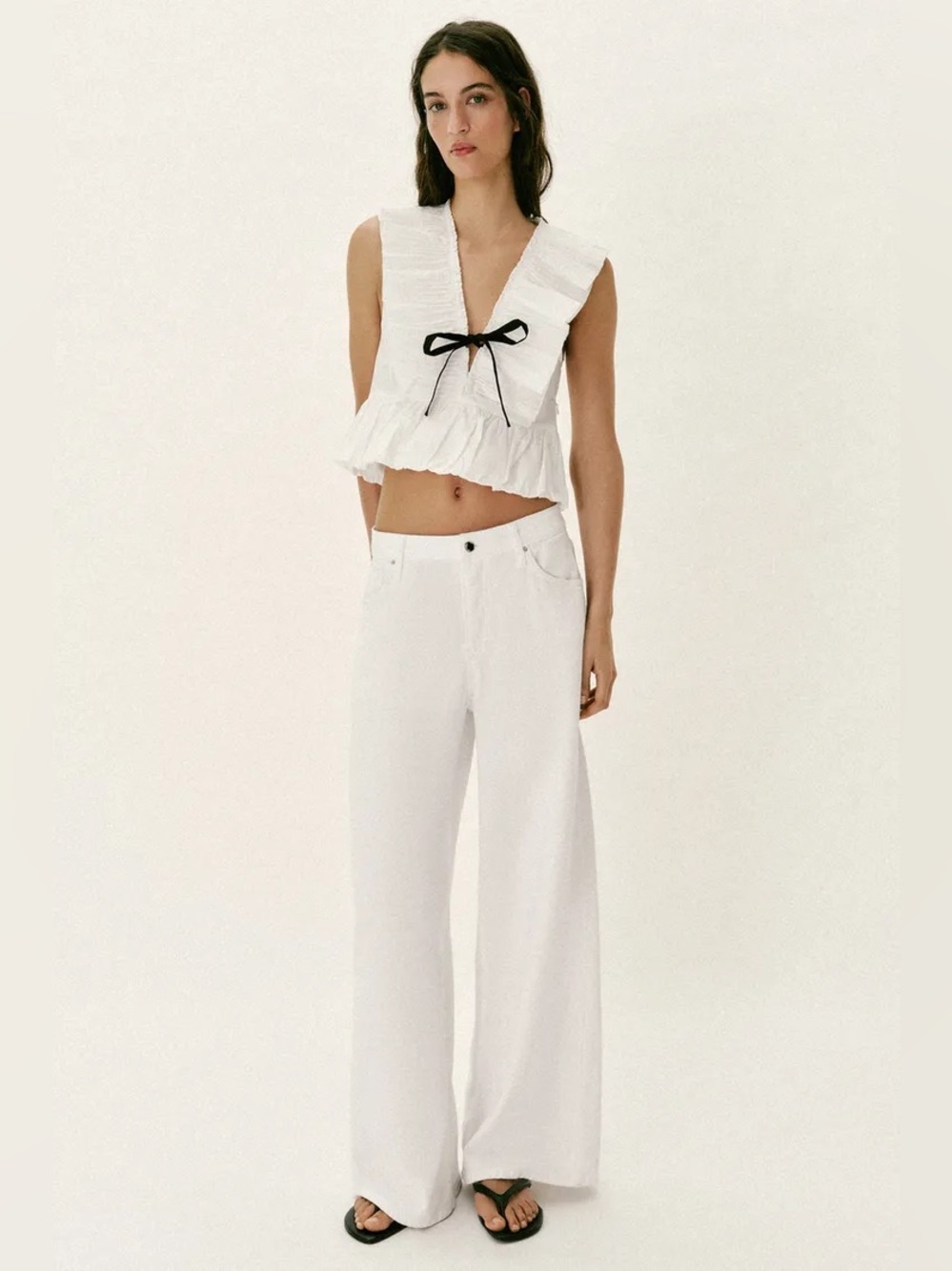 ZARA PLEATED RUFFLE BOW TOP - Picture 3 of 11